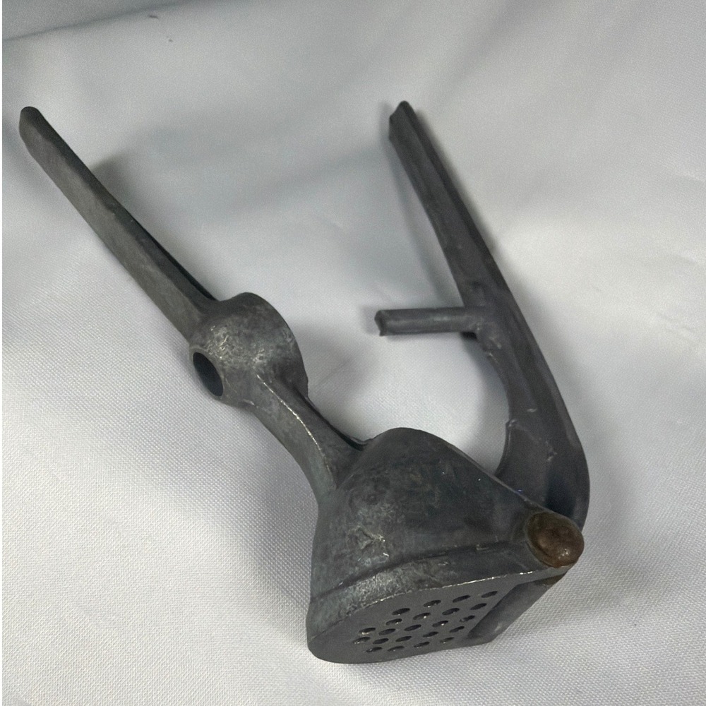 Vintage French Cast Aluminum Garlic Press Olive Pitter‎ Made in France Silver